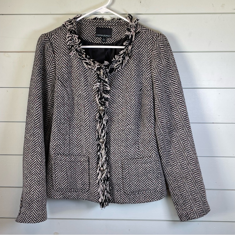 Cynthia Rowley Black and White Herringbone Blazer‎ women’s size large